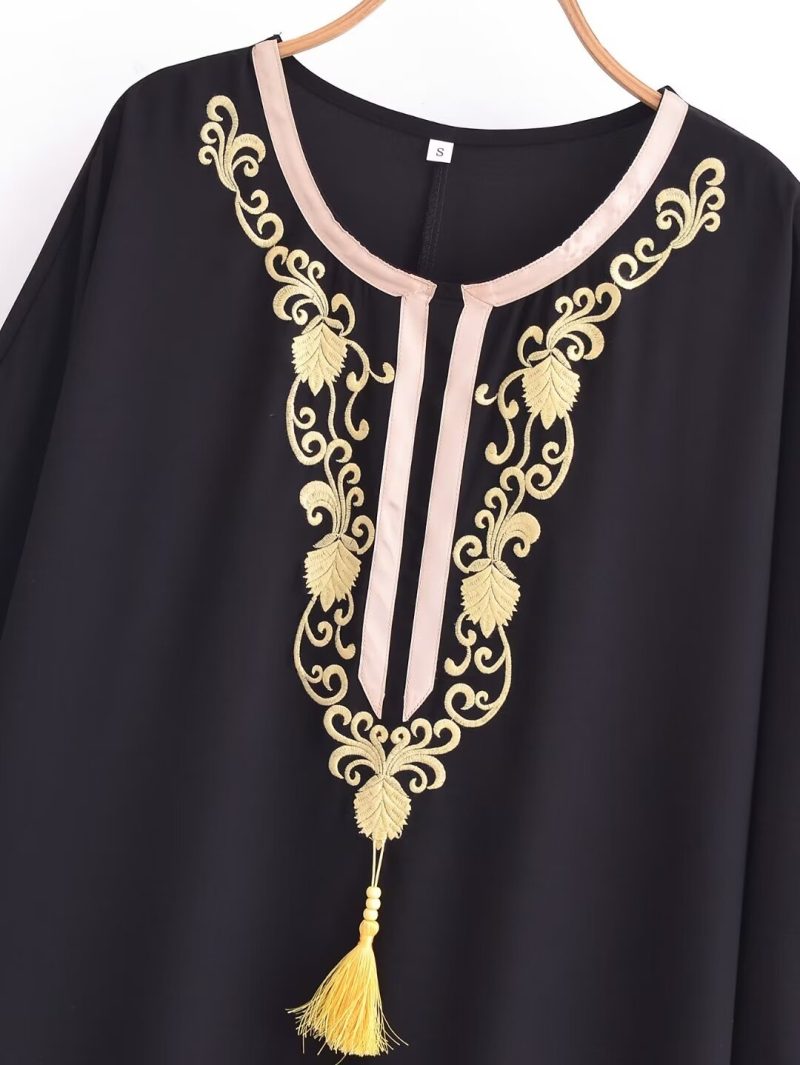 Summer Black Embroidery Batwing Sleeve Dress Women - Image 4