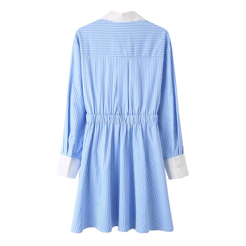 Collared Striped Shirt Dress French Style Women - Image 2