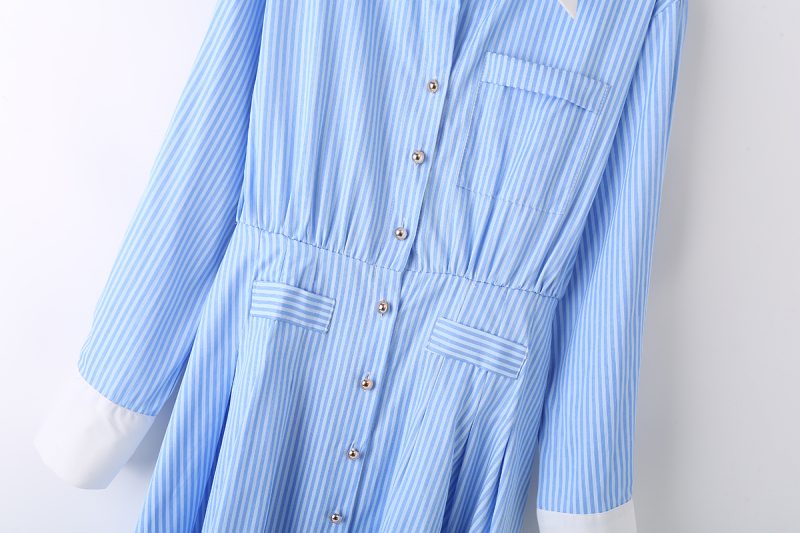 Collared Striped Shirt Dress French Style Women - Image 3