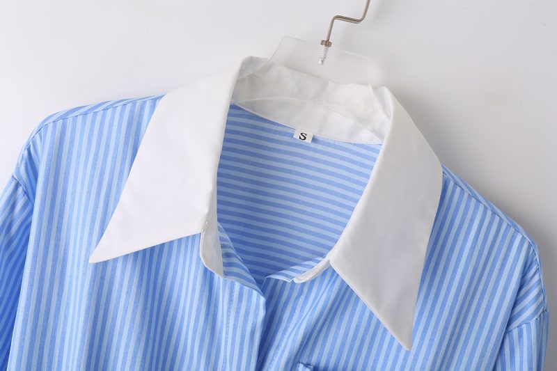 Collared Striped Shirt Dress French Style Women - Image 4