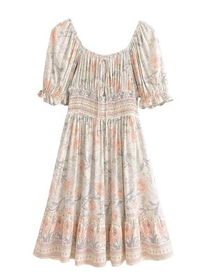 French Retro High Waist Slimming Summer Dress