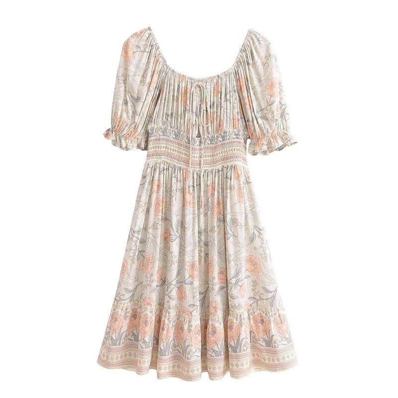 French Retro High Waist Slimming Summer Dress