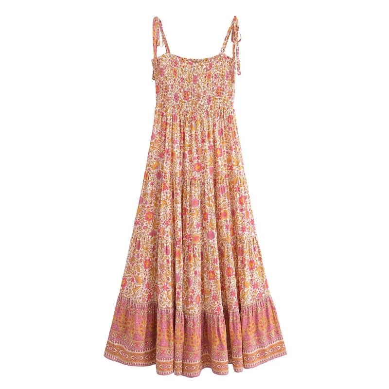 Floral Rayon Belted Backless Suspender Dress - Image 2