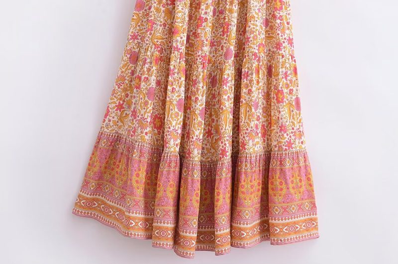 Floral Rayon Belted Backless Suspender Dress - Image 4