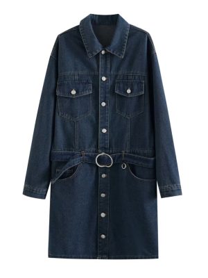 Elegant Belted Shirt Dress – French Denim Style