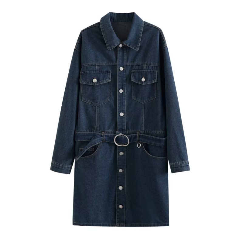 Elegant Belted Shirt Dress – French Denim Style