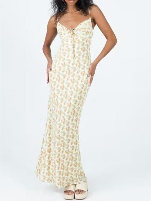 Floral Deep V Lace-Up Vacation Maxi Dress