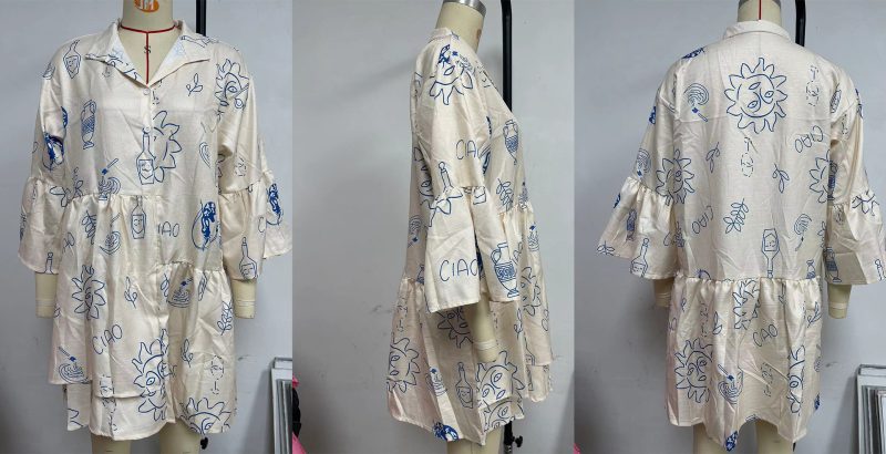 Women's Comfortable Bell Sleeve Short Boho Dress - Image 4