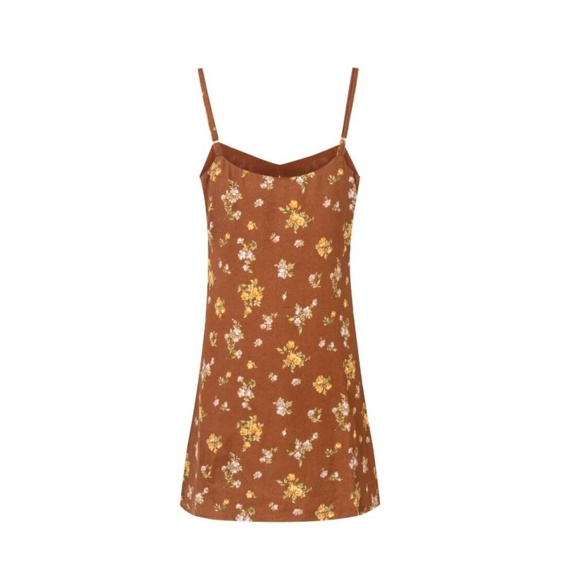 Brown Printed V Neck Vacation Cool Dress - Image 2