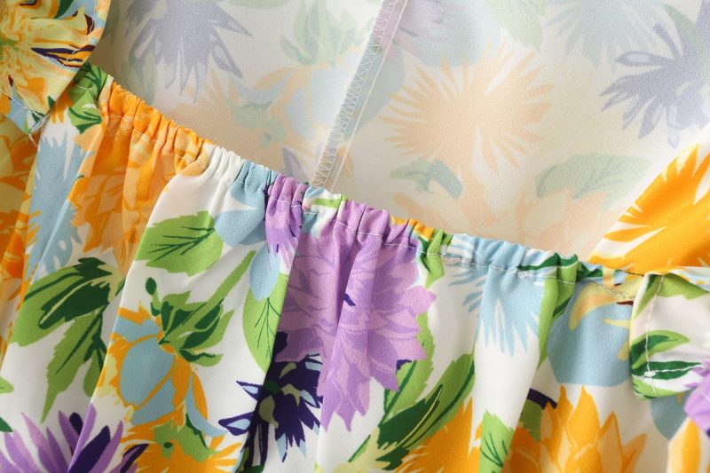 Spring Puff Sleeve Square Collar Printed Dress - Image 4