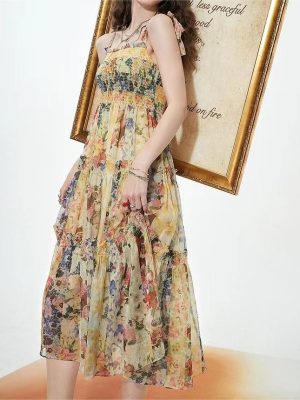 Spring Floral Spaghetti Strap Slim Fit Dress