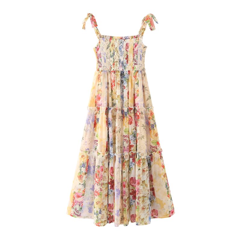 Spring Floral Spaghetti Strap Slim Fit Dress - Image 3