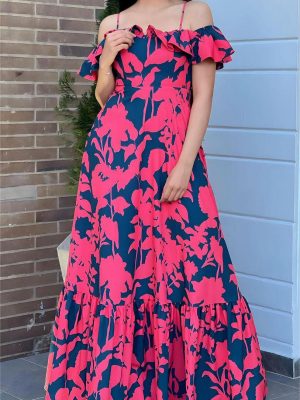Backless Printed Cami Maxi Dress High Waist