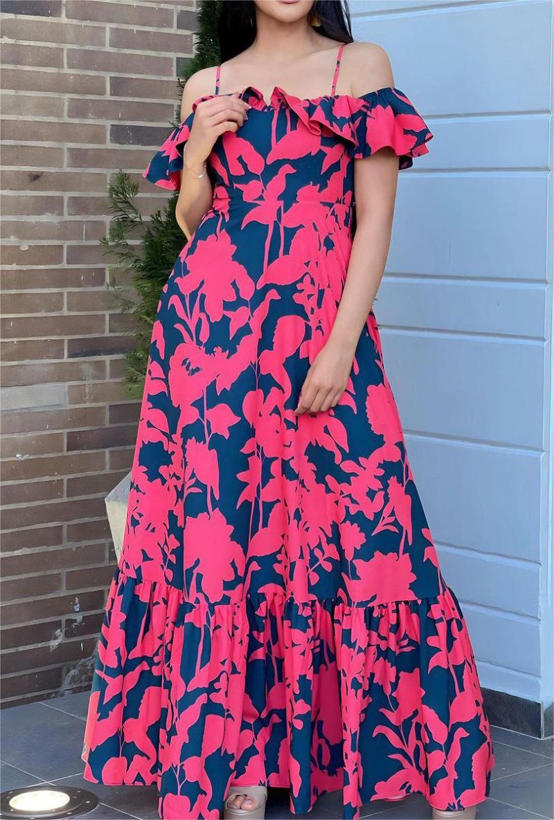 Backless Printed Cami Maxi Dress High Waist