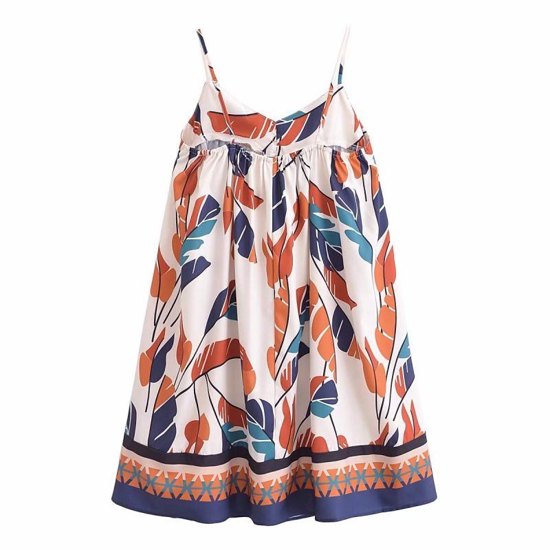 Spring V-Neck Printed A-Line Sling Dress - Image 3