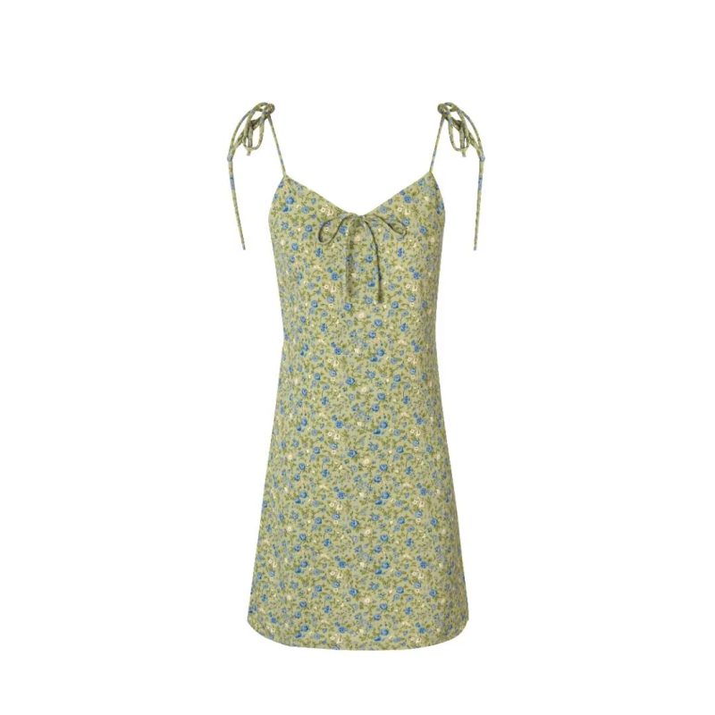 Lace-Up Waist Dress with Romantic Floral Style
