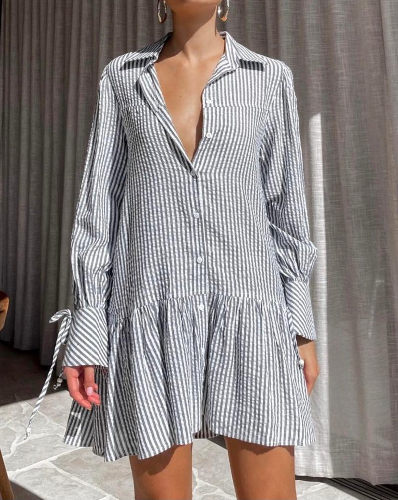 Women’s Collared Stitching Dress – Autumn Office