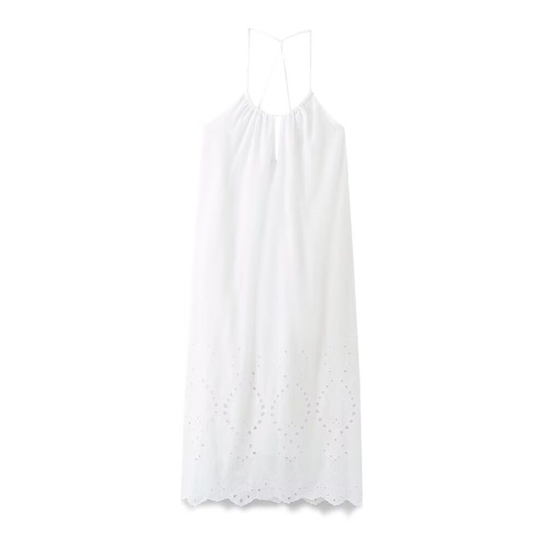 Embroidered Cutout Halter Midi Dress for Spring