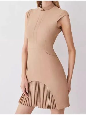 Solid Color Pleated Mini Dress for Spring