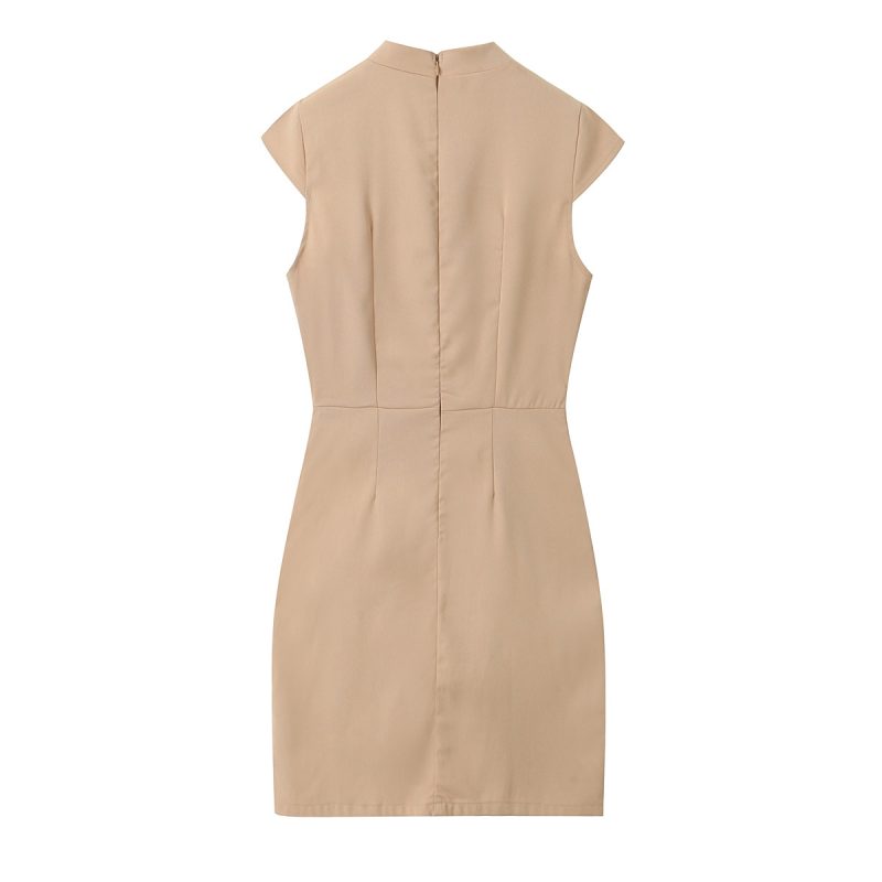 Solid Color Pleated Mini Dress for Spring - Image 2