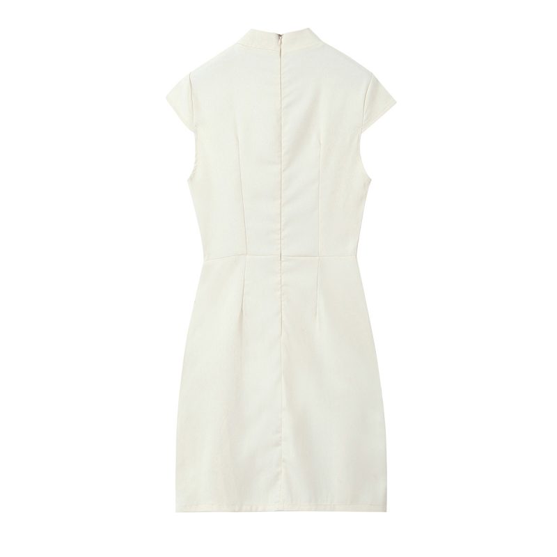 Solid Color Pleated Mini Dress for Spring - Image 3