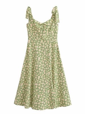 Printed Slim Fit Split Cami Dress Spring