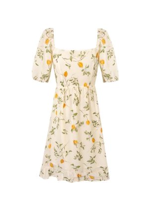 Vintage Bubble Sleeve Dress with Snug Waist