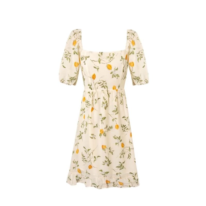 Vintage Bubble Sleeve Dress with Snug Waist