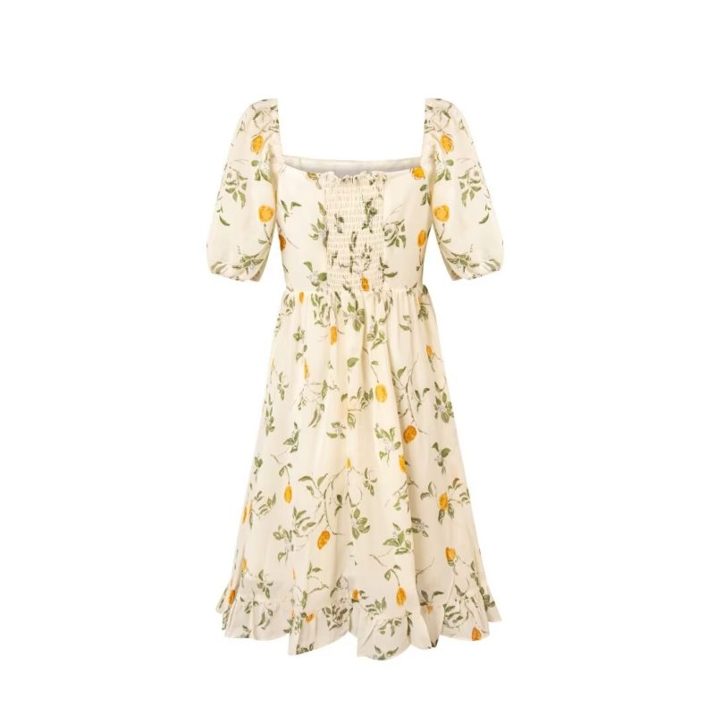 Vintage Bubble Sleeve Dress with Snug Waist - Image 2