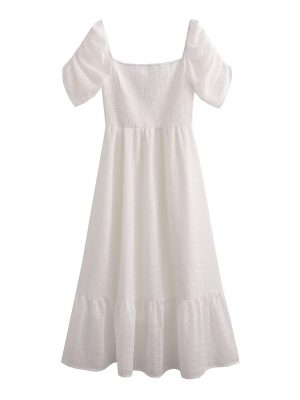 French Chiffon Backless Loose Short Sleeve Dress