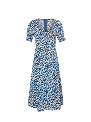 Blue Floral Maxi Dress with Puff Sleeves