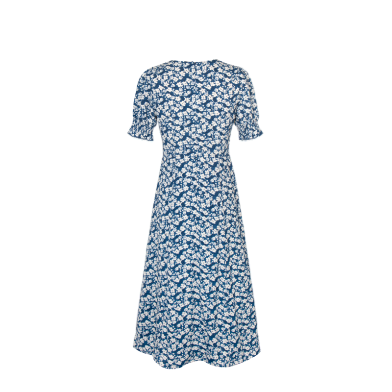 Blue Floral Maxi Dress with Puff Sleeves - Image 2