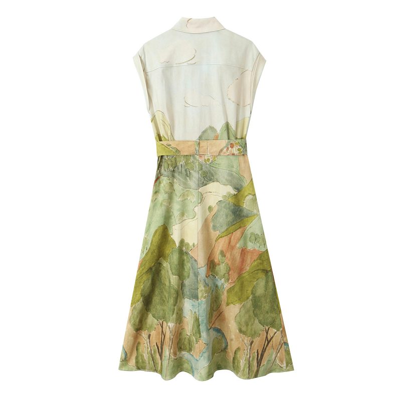 Printed Belted Collared Shirt Dress for Spring - Image 3
