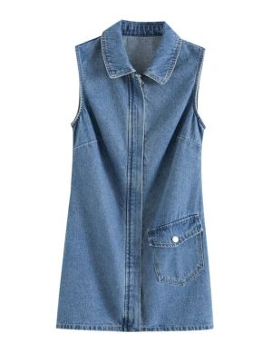 Sleeveless Lapel Slim Fit Summer Denim Dress