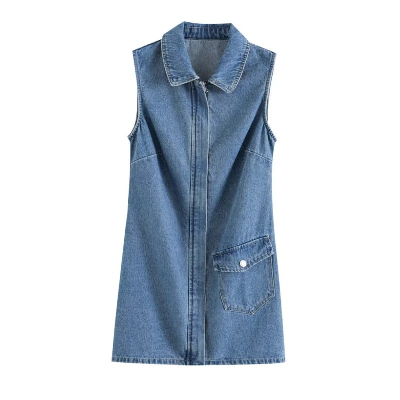 Sleeveless Lapel Slim Fit Summer Denim Dress