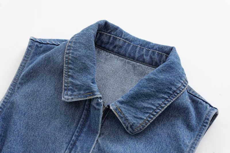 Sleeveless Lapel Slim Fit Summer Denim Dress - Image 3