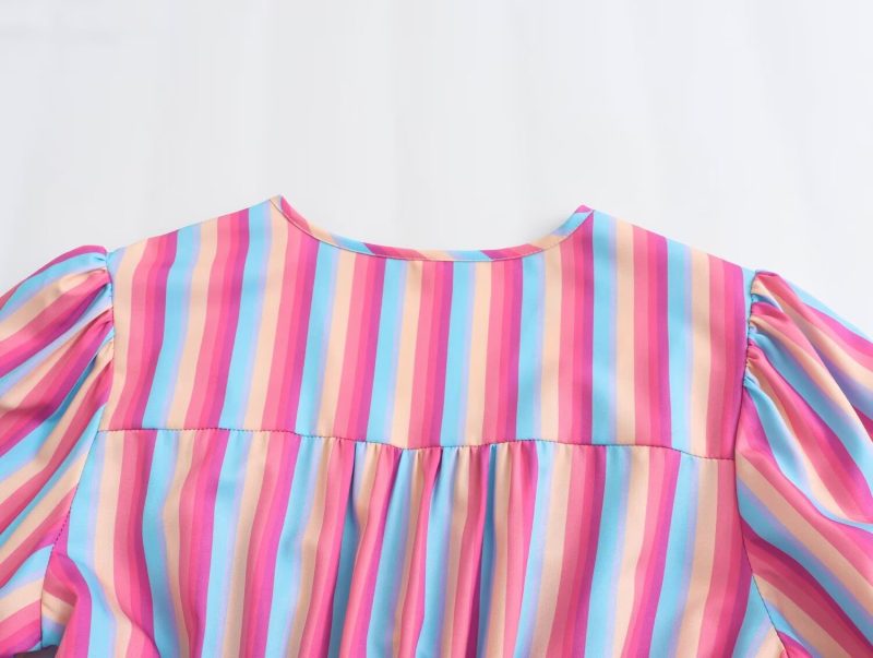 Striped V-Neck High Waist Spring Dress - Image 4