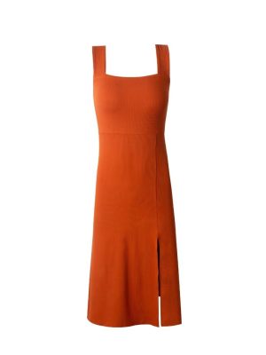 Slim Fit Square Neck Slit Midi Dress