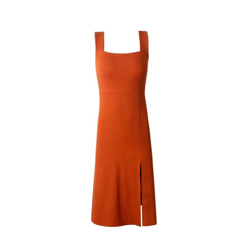 Slim Fit Square Neck Slit Midi Dress