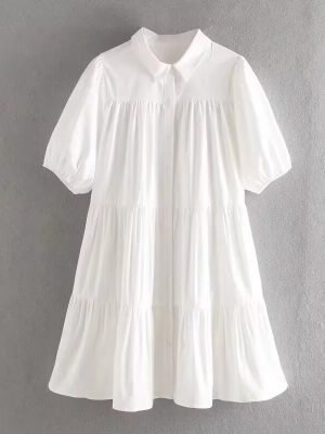Elegant Puff Sleeve White Princess Shirt Dress