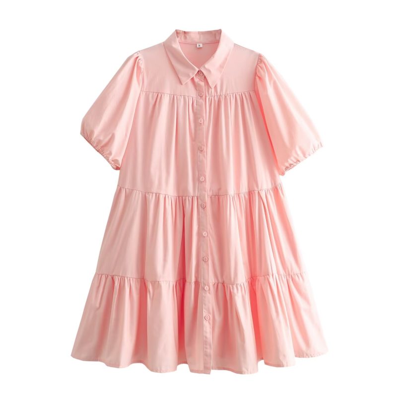 Elegant Puff Sleeve White Princess Shirt Dress - Image 3