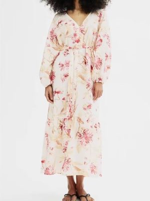 Women's Printed V Neck Long Shirt Dress