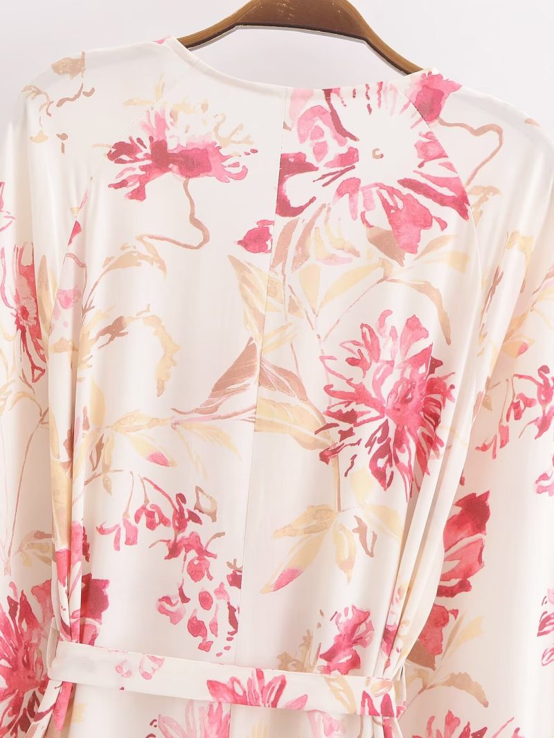Women's Printed V Neck Long Shirt Dress - Image 4