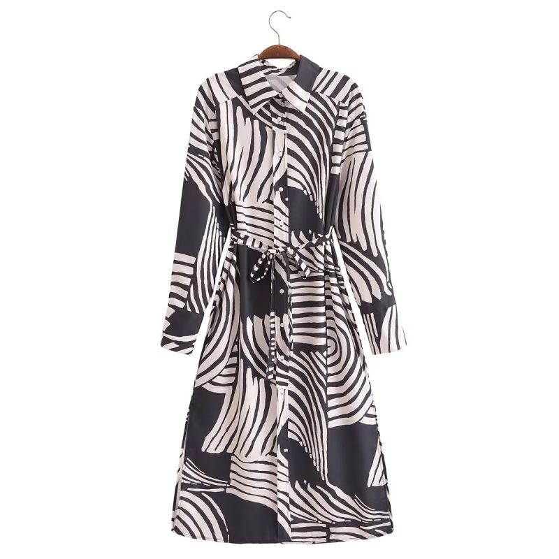 Button Down Abstract Print Long Shirt Dress Women - Image 2