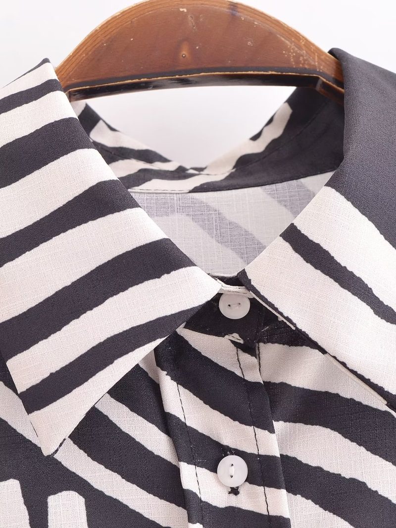 Button Down Abstract Print Long Shirt Dress Women - Image 4