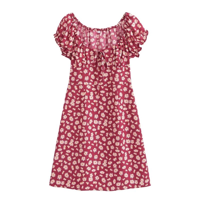 Spring Off Shoulder Printed Short Sleeve Dress