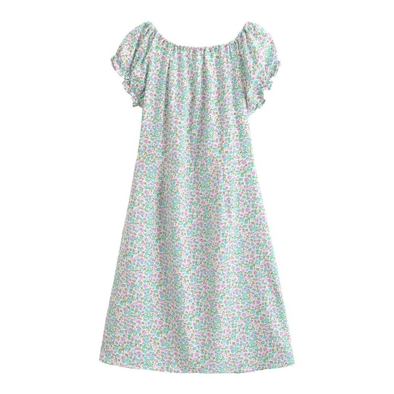 Spring Off Shoulder Printed Short Sleeve Dress - Image 2