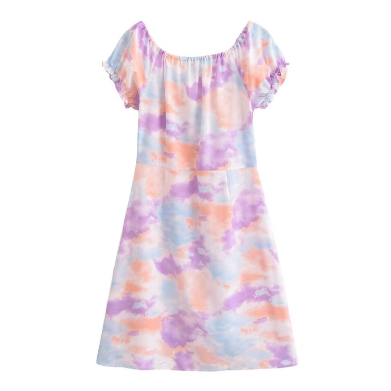Spring Off Shoulder Printed Short Sleeve Dress - Image 3