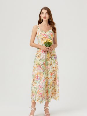 Floral Embroidered Lace Slip Dress for Women