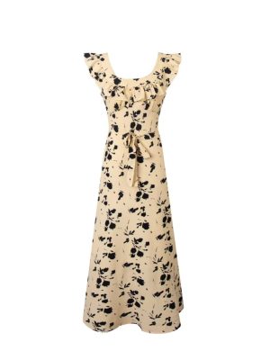 Charming French Style Floral Print Square Neck Dress
